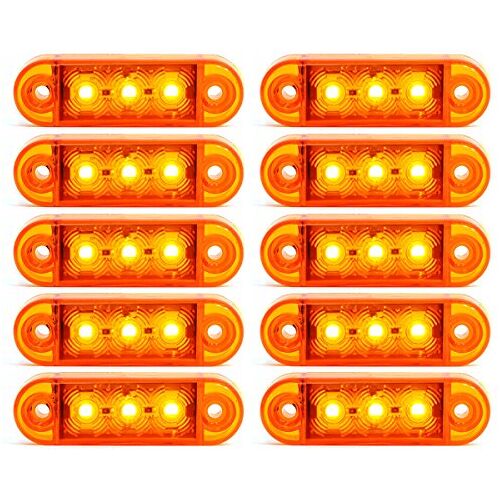 Formplas 10x 3 LED begrenzingslichten positielichten zijlichten 12V 24V Volt voor vrachtwagen bus trailer indicator licht zijmarkeringslicht in 3 kleuren (rood, geel, wit) (geel)