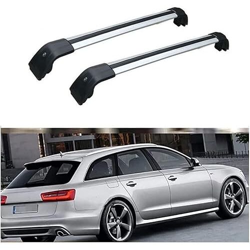 THOMIX 2 Stück Dakdragerdwarsdragers voor Audi A6 Avant 2011-2018, Aluminium Dakdragerdwarsdrager, Bagagedrager, Autorelingdrager Dakdrager, Auto Accessoires,C Silver Black