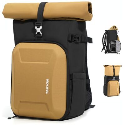 TARION Camerarugzak rolltop fotorugzak met harde schaal: professionele cameratas spiegelreflex met 16 inch laptopvak voor DSLR SLR camera's lenzen statief, goud, Mittelgroße, klassiek TARION Camerarugzak rolltop fotorugzak met harde schaal: professionele cameratas spiegelreflex met 16 inch laptopvak voor DSLR SLR camera's lenzen statief, goud, Mittelgroße, klassiek