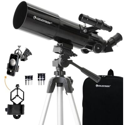 Celestron 22030 Travel Scope Portable Refractor Telescope with 80mm lens, Fully-Coated Glass Optics, Bonus Astronomy Software Package and Digiscoping Smartphone Adapter Celestron 22030 Travel Scope Portable Refractor Telescope with 80mm lens, Fully-Coated Glass Optics, Bonus Astronomy Software Package and Digiscoping Smartphone Adapter