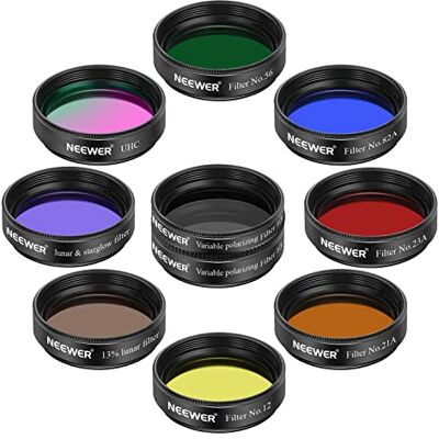 NEEWER 1,25 inch telescoop oculair filterset (10 stuks), 5 planetaire kleurenfilters, 2 variabele polarisatiefilters, UHC-filter, maan- en sterglow-filter, 13% maanfilter voor sterrenhemel en NEEWER 1,25 inch telescoop oculair filterset (10 stuks), 5 planetaire kleurenfilters, 2 variabele polarisatiefilters, UHC-filter, maan- en sterglow-filter, 13% maanfilter voor sterrenhemel en