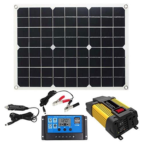 Tebinzi 4000 W zonne-installatie, complete set, zonne-installatie, eilandinstallatie, netonafhankelijke kit, 1 omvormer met batterijklem + zonnepaneel 18 W 18 V + 1 zonnepaneel 18 W 18 V + zonne-laadregelaar 30 A 12 V/24 V