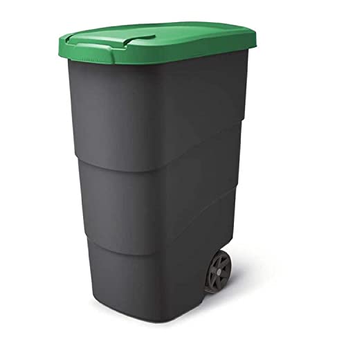 Prosperplast Wheeler Afvalcontainer met wielen en deksel, 90 liter, vuilniscontainer, grote afvalcontainer, universele ton, kunststof, groen