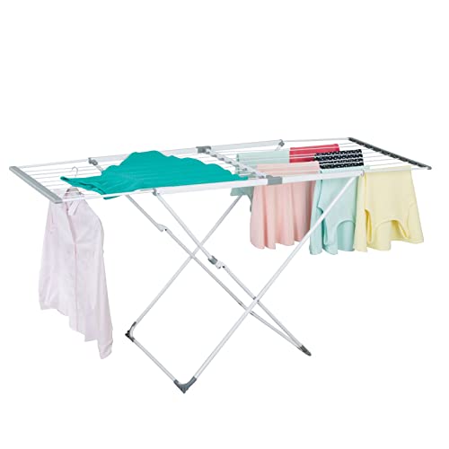 mDesign Droogrek kledingrek voor wasruimte en keuken volop ruimte voor wasgoed/ruimtebesparend/uitschuifbaar/metaal en plastic wit/grijs
