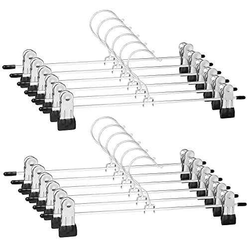 WEIDMAX Metalen Broekhangers 28 cm (11"), Sterke Chromen Rek Kleerhangers met Verstelbare Clips, Ruimtebesparende Broek Hanger Kledingstukkenhangers voor Broeken, Rokken en Sokken (12 Stuks)