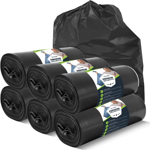 ELES VIDA Extra sterke afvalzakken 120 liter 70 μ 50 stuks TYPE 100 STERK & Scheurvast afvalzakken, afvalzakken, sterke afvalzakken LDPE formaat 70 x 110 cm voor bedrijven, zwarte zak