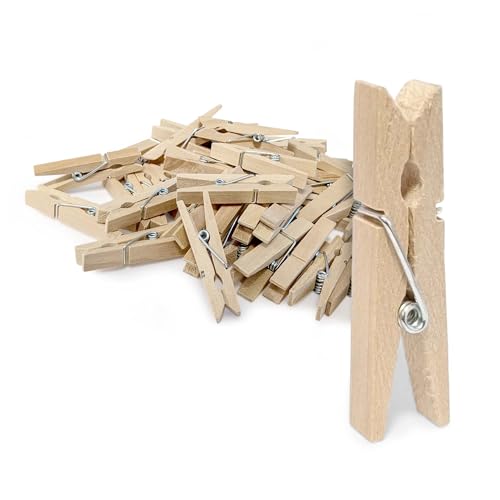 Spetebo 50x mini houten klemmen 4,5 cm houten wasknijpers natuur decoratie sierklem clip