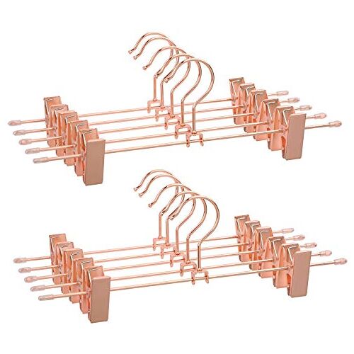 SONGMICS Metalen broekenhanger, 10 stuks, hanger, 31 cm, met 2 anti-slip clips, voor rokken, broeken, ondergoed, hanger, ruimtebesparend, roestvrij, 360° draaibaar, roségoud CRI46R-10