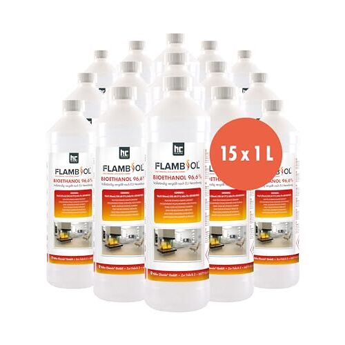 Höfer Chemie 15 x 1 l Bio-ethanol 96,6% premium voor ethanol open haard, ethanol tafelvuur en bio-ethanol open haard