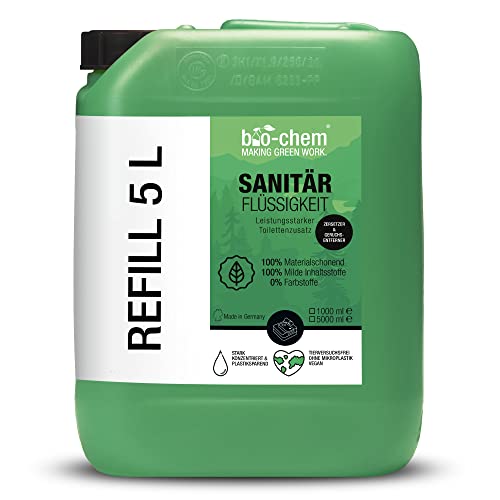 bio-chem CLEANTEC bio-chem sanitair additief/organische sanitaire vloeistof voor campingtoiletten 5 L jerrycan concentraat voor camping toiletten, chemische toiletvloeistoffen en mobiele toiletten