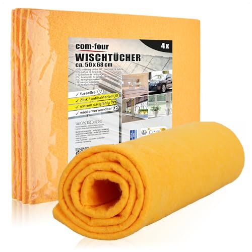 com-four ® 4x professionele doekjes, extreem absorberende poetsdoeken, autopoetsdoeken, herbruikbare doeken wasbaar, pluisvrij (50x68-4 stuks oranje)