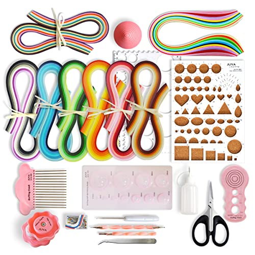 JUYA Papieren quilling-kit QK13 met 960 strips en 14 gereedschappen (roze gereedschappen, breedte 5 mm lijm hebben)