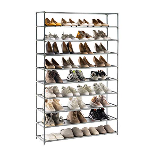 YOUDENOVA Schoenenrek 10 Tier Schoenrekken 50 paar Schoenorganizer Schoenrek voor kasten Ruimtebesparende Schoentoren, Grijs