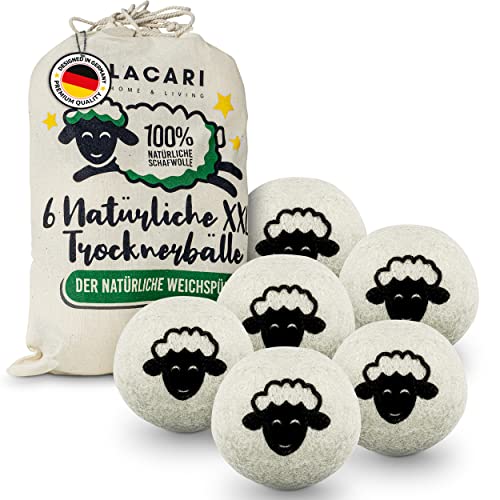 Lacari Home & Living LACARI Droogballen   [6x] XXL Droogballen voor Droogtrommel   100% Hypoallergeen Schapenwol   Sneller Drogen   Droogballen voor Zacht Wasgoed