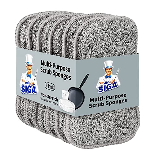 MR.SIGA Dubbelzijdige Scrub Sponzen, Vaatwassponzen voor Keuken, 6 Pack