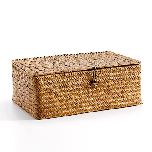 Hdbcbdj wasmand Woven Storage Baskets Large Seagrass Storag Basket with Lid Home Sundries Organzier Multifunction Baskets for Clothes (Color : Brown basket, Size : L)