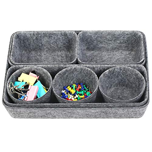 YOLOUP 8 stuks vilten lade-organizer, vilten opbergdozen, vilten mand, kantoorboxen, set, 4 specificaties, opbergmand van vilt met clip en punaises, voor bureau, kantoor, badkamer, keuken (grijs)