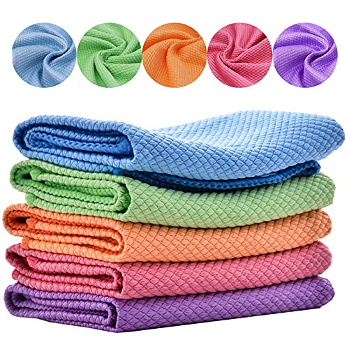 YUTOU 10 Pack Visschaal Reinigingsdoeken  Gemakkelijk Schone Doek Lint-Free Visschaal Microvezel Doeken Herbruikbare Microfiber Reinigingsdoeken Gemakkelijk Schoon Nanoschaal Doek voor Thuis Keuken Schoonmaken (5 Kleuren)