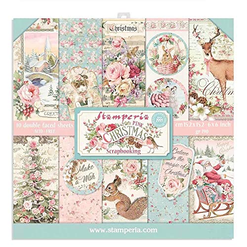 STAMPERIA INTL, KFT (3PL) Stamperia Designpapier voor Kerstmis voor scrapbooks, albums, bullet journals en meer (Pink Christmas papieren blok pad) (15,24 x 15,27 cm)