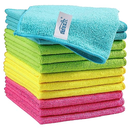 HOMEXCEL Microvezel reinigingsdoek,12 Pack Reinigingsdoek, Schoonmaakdoeken met 4 Kleuren Assortiment, 30 x 30 cm (Groen/Blauw/Geel/Roze)