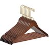 RSR-Hangers 10 stuks kleerhangers hout bruin houten kleerhangers met broekbrug 44,5 cm   360° draaibare haak   gouden haak   overhemdenhanger   broekhanger