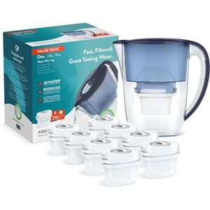 Aqua Optima PJ0614 Oria Waterfilterkan & 9 x 30 dagen Evolve+ filterpatroon, 2,8 liter inhoud, voor reductie van microplastics, chloor, kalk en onzuiverheden, blauw Aqua Optima PJ0614 Oria Waterfilterkan & 9 x 30 dagen Evolve+ filterpatroon, 2,8 liter inhoud, voor reductie van microplastics, chloor, kalk en onzuiverheden, blauw