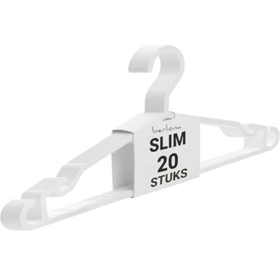 Berlona Ultradunne Kledinghangers 20 Stuks Wit Echt Ruimtebesparende Kunststofhangers, Ultradun & Antislip Voor Hemden, Lichte Jurken, Tops, T-Shirts van Delicate Stoffen Berlona Ultradunne Kledinghangers 20 Stuks Wit Echt Ruimtebesparende Kunststofhangers, Ultradun & Antislip Voor Hemden, Lichte Jurken, Tops, T-Shirts van Delicate Stoffen