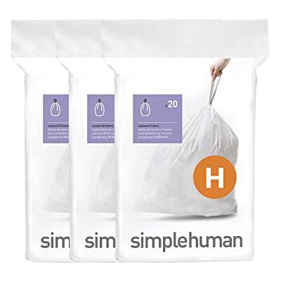 simplehuman CW0258 code H maatwerk afvalzakken, vuilniszakken, 30-35 liter, 3 x pak van 20 (60 afvalzakken), wit plastic simplehuman CW0258 code H maatwerk afvalzakken, vuilniszakken, 30-35 liter, 3 x pak van 20 (60 afvalzakken), wit plastic