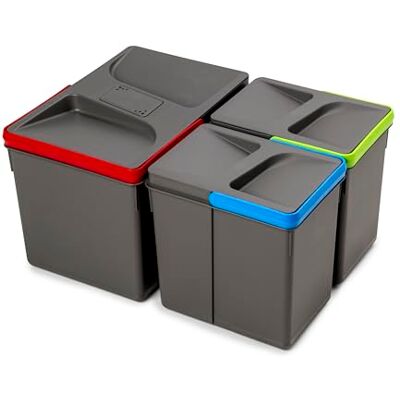 Emuca Recyclingcontainer voor keukenlade Recycle met geurdicht deksel, H216mm, 1x12liter, 2x6liter, Plastic Antracietgrijs Emuca Recyclingcontainer voor keukenlade Recycle met geurdicht deksel, H216mm, 1x12liter, 2x6liter, Plastic Antracietgrijs