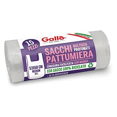 Gallo - 15 Sacchetti Spazzatura in Plastica Riciclata - 30L - 53x68cm - Trash Bags Gallo - 15 Sacchetti Spazzatura in Plastica Riciclata - 30L - 53x68cm - Trash Bags