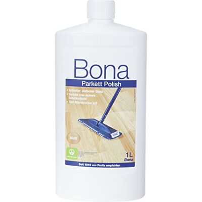 Bona Parketonderhoud polish mat, parketreiniger en parketonderhoud mat, voor gelakte houten vloeren 1 L, parketverzorging verzegeld parket, parket polijstmiddel, parket onderhoudsmiddel Bona Parketonderhoud polish mat, parketreiniger en parketonderhoud mat, voor gelakte houten vloeren 1 L, parketverzorging verzegeld parket, parket polijstmiddel, parket onderhoudsmiddel