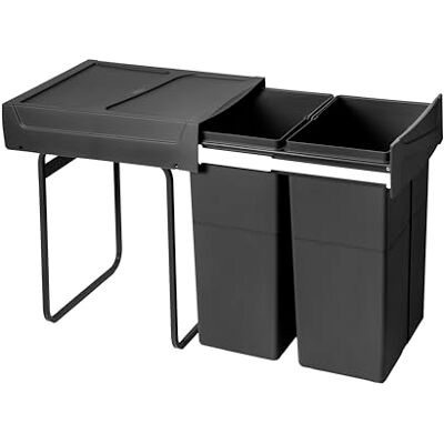 Emuca Recycle prullenbak voor bodembevestiging en handmatig uitschuifbaar in keukenblok Recycle 2x25 liter, Plastic, Zwart Emuca Recycle prullenbak voor bodembevestiging en handmatig uitschuifbaar in keukenblok Recycle 2x25 liter, Plastic, Zwart