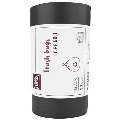 IDEA HOME D.RECT vuilniszakken, zwart, 60 liter, 50 stuks, zwarte vuilniszakken, perfect voor dagelijks gebruik, huishouden, kantoor, keuken en cateraars IDEA HOME D.RECT vuilniszakken, zwart, 60 liter, 50 stuks, zwarte vuilniszakken, perfect voor dagelijks gebruik, huishouden, kantoor, keuken en cateraars