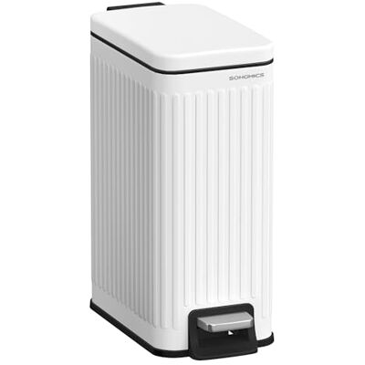 SONGMICS ULTB563W02 Prullenbak voor badkamer, 6 liter, met deksel, slank voor kleine ruimtes, roestvrijstalen vuilnisbak, softclose, matwit, ULTB563W02 SONGMICS ULTB563W02 Prullenbak voor badkamer, 6 liter, met deksel, slank voor kleine ruimtes, roestvrijstalen vuilnisbak, softclose, matwit, ULTB563W02