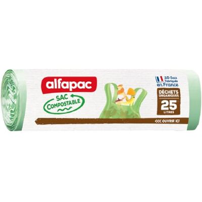 Alfapac Composteerbare zak, 10 zakken à 25 l met handgrepen Alfapac Composteerbare zak, 10 zakken à 25 l met handgrepen
