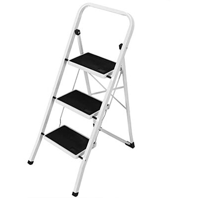 BAKAJI Trapladder, inklapbaar, vierkant, ruimtebesparend, met antislip treden en veiligheidsgreep, frame van staal en rubberen coating, maximale draaglast 150 kg (3 treden) BAKAJI Trapladder, inklapbaar, vierkant, ruimtebesparend, met antislip treden en veiligheidsgreep, frame van staal en rubberen coating, maximale draaglast 150 kg (3 treden)
