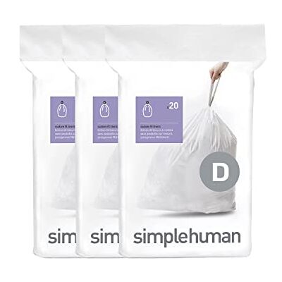 simplehuman CW0254 code D maatwerk afvalzakken, vuilniszakken, 20 liter, 3 x pak van 20 (60 afvalzakken), wit plastic simplehuman CW0254 code D maatwerk afvalzakken, vuilniszakken, 20 liter, 3 x pak van 20 (60 afvalzakken), wit plastic