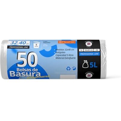 OFITURIA Afvalzakken, robuust, voor vuilnisbakken, 5 l, lekvrij, ideaal voor badkamer, kantoor of keuken, geschikt voor alle soorten afval, 32 x 40 cm (50 zakken, 5 l) OFITURIA Afvalzakken, robuust, voor vuilnisbakken, 5 l, lekvrij, ideaal voor badkamer, kantoor of keuken, geschikt voor alle soorten afval, 32 x 40 cm (50 zakken, 5 l)