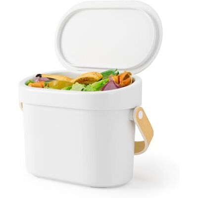 Umbra Bellwood Compostbak, wandmontage, 4L, Wit/naturel Verborgen zakhouder, vaatwasmachinebestendig, BPA-vrij, houten hengsel, geschikt voor 6L zakken, Gerecycled kunststof Umbra Bellwood Compostbak, wandmontage, 4L, Wit/naturel Verborgen zakhouder, vaatwasmachinebestendig, BPA-vrij, houten hengsel, geschikt voor 6L zakken, Gerecycled kunststof