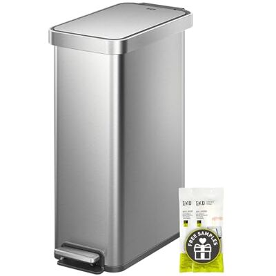 EKO Hudson 50L RVS Pedaalemmer met Soft-Close Deksel, Slanke Prullenbak voor Keuken of Thuis, Ruimtebesparende Afvalemmer met Open-Stay Functie en Afvalzakhouder EKO Hudson 50L RVS Pedaalemmer met Soft-Close Deksel, Slanke Prullenbak voor Keuken of Thuis, Ruimtebesparende Afvalemmer met Open-Stay Functie en Afvalzakhouder