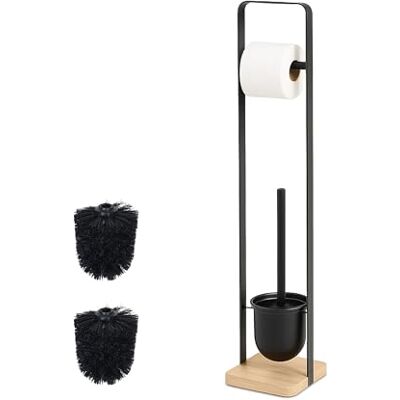 Relaxdays toiletbutler, staande toiletrolhouder en borstel, staal en bamboe, 72,5 x 15 x 14,5 cm, zwart/naturel Relaxdays toiletbutler, staande toiletrolhouder en borstel, staal en bamboe, 72,5 x 15 x 14,5 cm, zwart/naturel