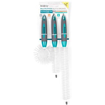 Beldray ® LA082770EU7 3 Pack Bottle Brushes Bendable Brush Head Anti Slip Grip Soft Bristles Turquoise/White Beldray ® LA082770EU7 3 Pack Bottle Brushes Bendable Brush Head Anti Slip Grip Soft Bristles Turquoise/White