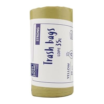 IDEA HOME 20 stuks LDPE vuilniszakken, afvalzakken, afvalscheiding, sterk geel, 35 liter IDEA HOME 20 stuks LDPE vuilniszakken, afvalzakken, afvalscheiding, sterk geel, 35 liter