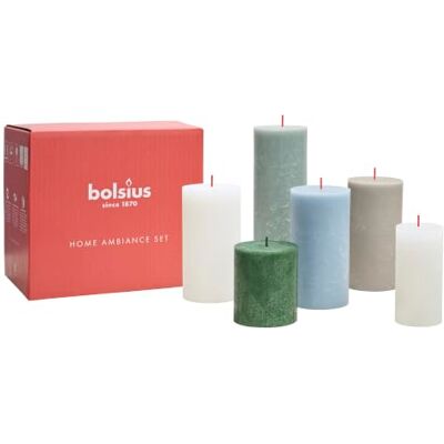 Bolsius Nordic Landscape, rustieke stompkaarsen, cadeauset, 6 stuks, decoratieve kaarsen voor huishouden, lengte brandduur, ongeparfumeerde, natuurlijke plantenwas, zonder palmolie Bolsius Nordic Landscape, rustieke stompkaarsen, cadeauset, 6 stuks, decoratieve kaarsen voor huishouden, lengte brandduur, ongeparfumeerde, natuurlijke plantenwas, zonder palmolie