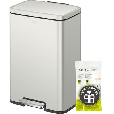 EKO Madison Matte Grey RVS 50 Liter/13.2 Gallon Stap Prullenbak met Inner Liner Vingerafdrukbestendige afwerking EKO Madison Matte Grey RVS 50 Liter/13.2 Gallon Stap Prullenbak met Inner Liner Vingerafdrukbestendige afwerking