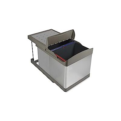 Emuca Afvalbakken voor recycling voor keuken, 2 x 16 liter, bodembevestiging, automatische afzuiging, kunststof, roestvrijstalen afwerking Emuca Afvalbakken voor recycling voor keuken, 2 x 16 liter, bodembevestiging, automatische afzuiging, kunststof, roestvrijstalen afwerking