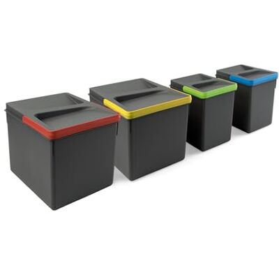 Emuca Recyclingcontainer voor keukenlade Recycle met geurdicht dekse, H 216 mm (2 x 12 L + 2 x6 L) Plastic Antracietgrijs Emuca Recyclingcontainer voor keukenlade Recycle met geurdicht dekse, H 216 mm (2 x 12 L + 2 x6 L) Plastic Antracietgrijs