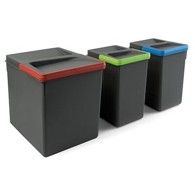 Emuca Recyclingcontainer voor keukenlade Recycle met geurdicht dekse, H 266 mm (1 x 15 L + 2 x 7 L), Plastic Antracietgrijs Emuca Recyclingcontainer voor keukenlade Recycle met geurdicht dekse, H 266 mm (1 x 15 L + 2 x 7 L), Plastic Antracietgrijs