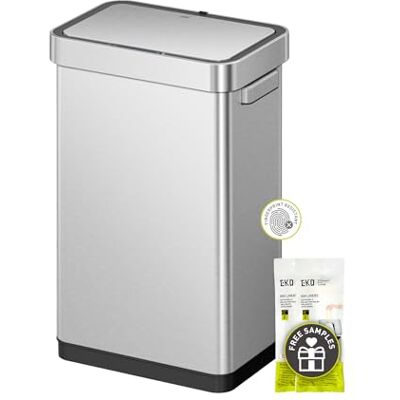 EKO Deluxe Mirage-T 50 Liter / 13,2 Gallon Touchless Rechthoekige Motion Sensor Prullenbak, Matte RVS Afwerking EKO Deluxe Mirage-T 50 Liter / 13,2 Gallon Touchless Rechthoekige Motion Sensor Prullenbak, Matte RVS Afwerking