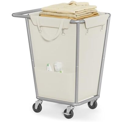 SONGMICS 1-sectie wasmand met wielen, 34,3 liter (130 L) mand Wassorteerder, verwijderbare zakken, zwaar stalen frame, crèmewit en zilver, STEVIE Collection URLS008W01 SONGMICS 1-sectie wasmand met wielen, 34,3 liter (130 L) mand Wassorteerder, verwijderbare zakken, zwaar stalen frame, crèmewit en zilver, STEVIE Collection URLS008W01